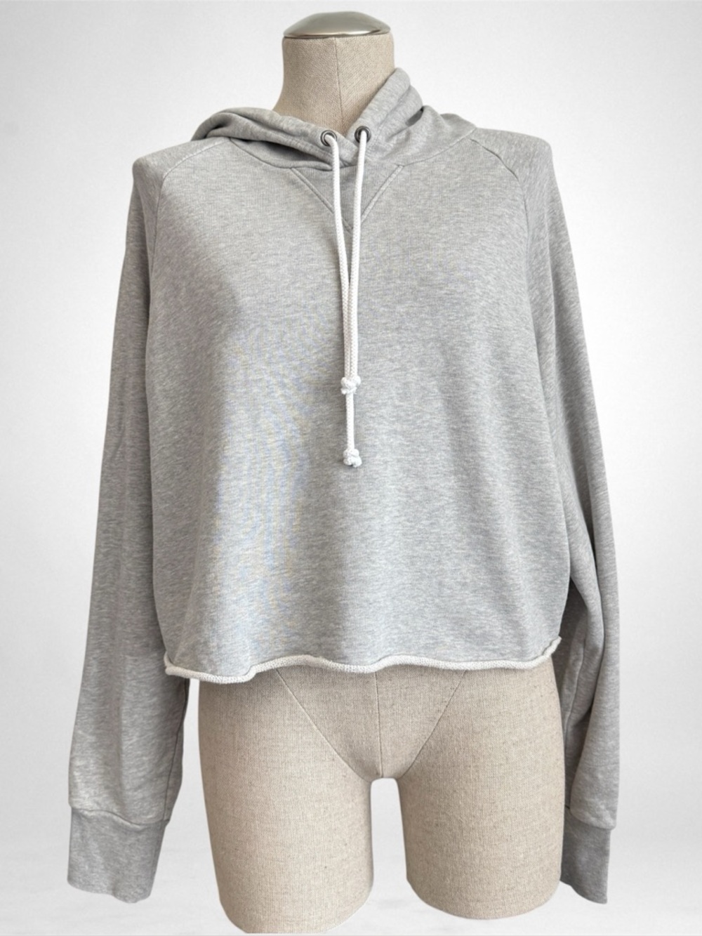 Frame Denim Cropped Hoodie | Heather Grey | Size L